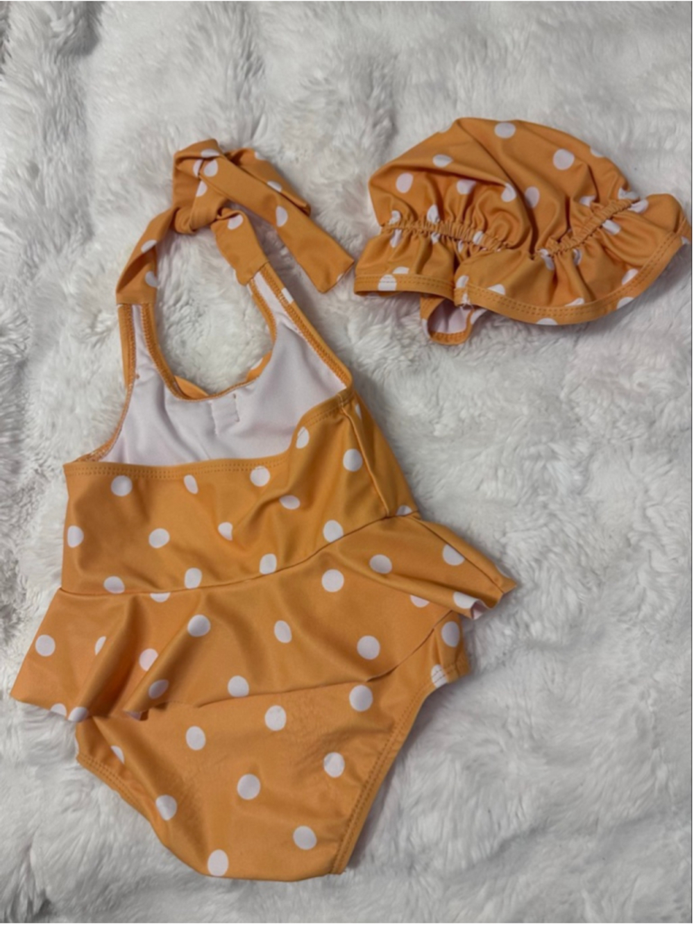 Baby Unbranded One Piece Swimsuit Gold White Polka Dot 6-12 Months - Picture 3 of 5